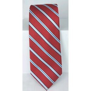 Roundtree and Yorke Mens Red Blue Striped Repp Necktie Silk Handmade Tie3.5"x58"